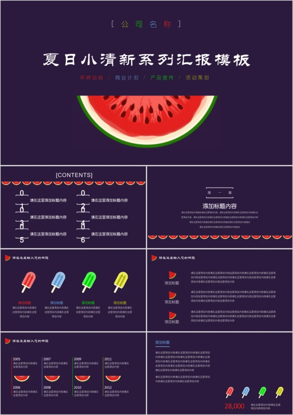 酷爽夏日小清新夏日主题ppt模板二