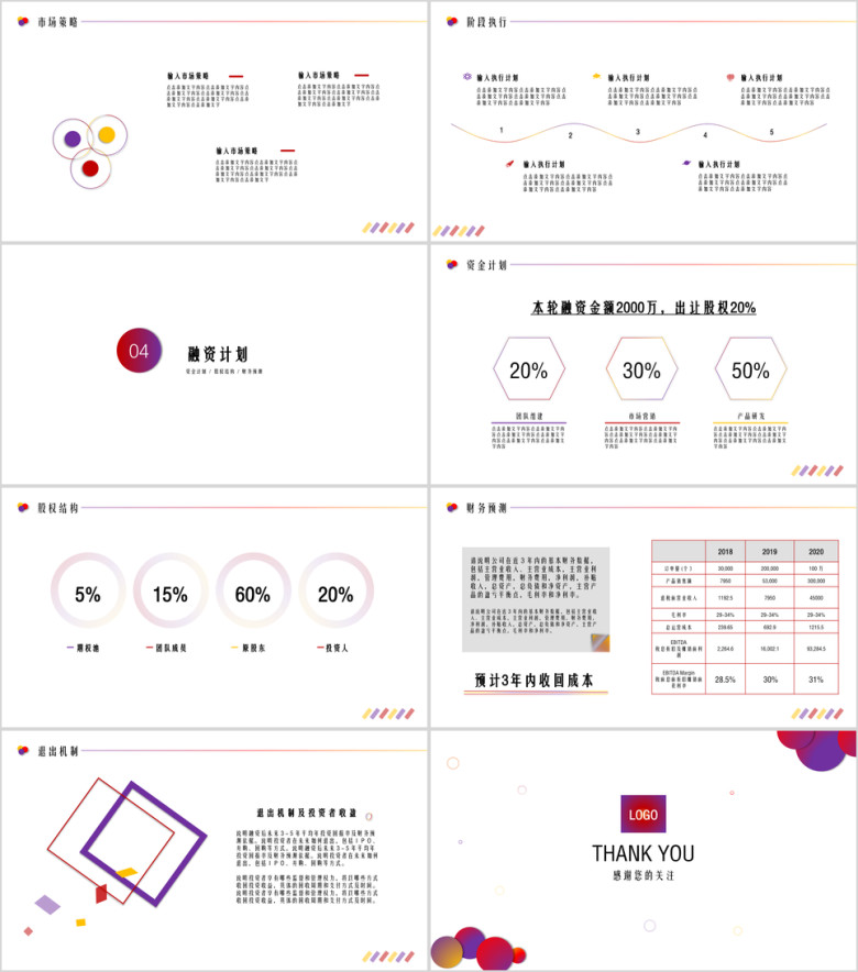 彩色简约创业融资项目计划书ppt