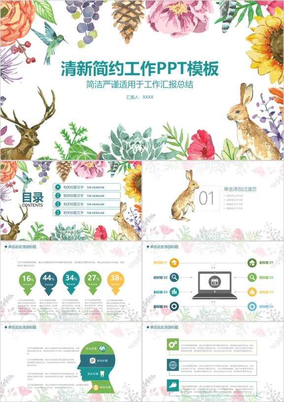小清新工作汇报总结ppt模板