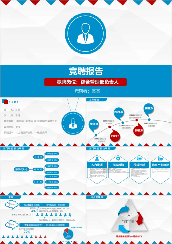简洁红蓝色风格个人简历岗位竞聘求职商务通用ppt