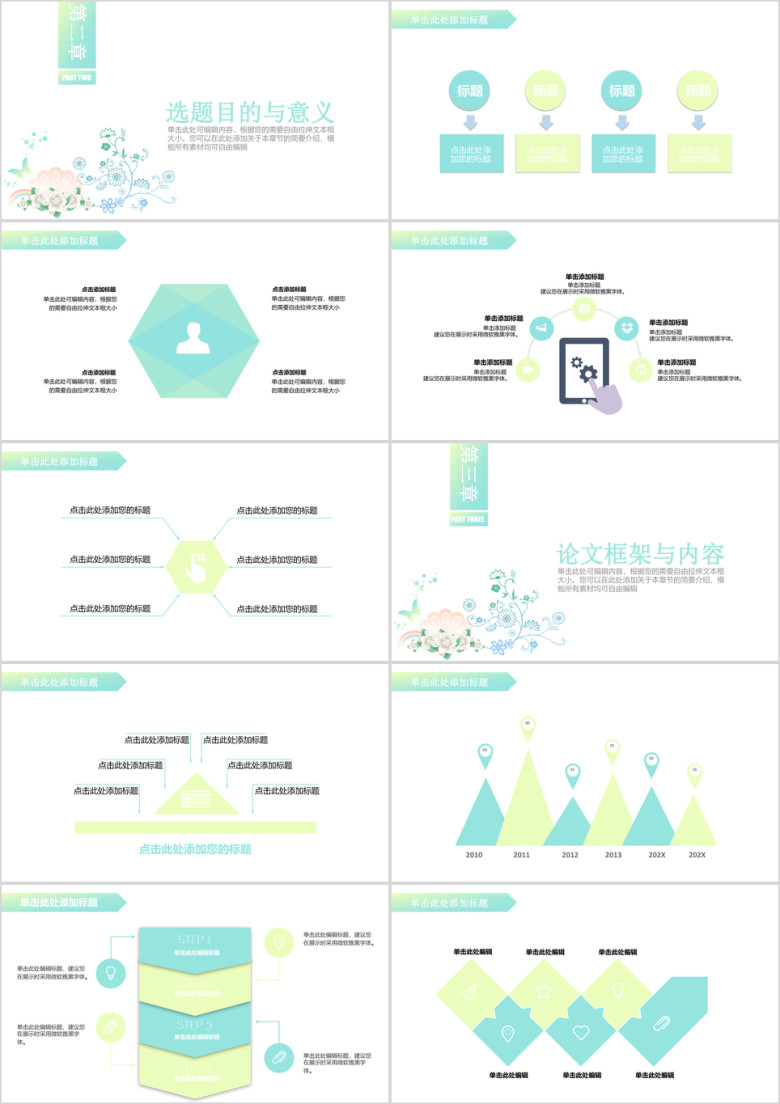 清新风花卉毕业论文答辩展示ppt