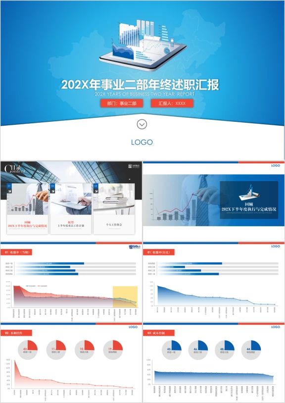 商务简约大气年终述职汇报年终总结带图表可编辑ppt