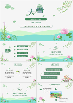 简洁夏季大暑教学课件PPT模板