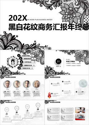 黑白花纹简约实用微粒体商务汇报ppt