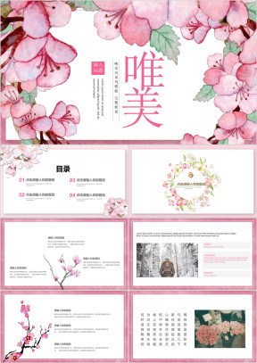 唯美小清新粉色花朵工作总结计划ppt