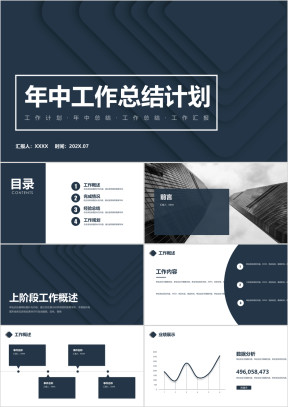 普兰简约风年中工作总结计划ppt模板