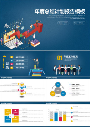 简约稳重商务风年终总结计划业绩报告ppt