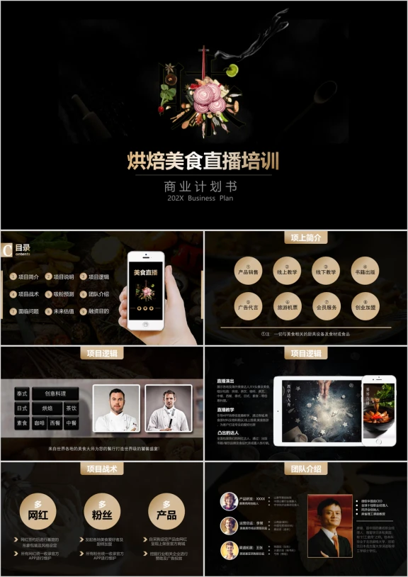 美食直播达人秀黑金西餐餐厅网络直播平台创业计划书ppt