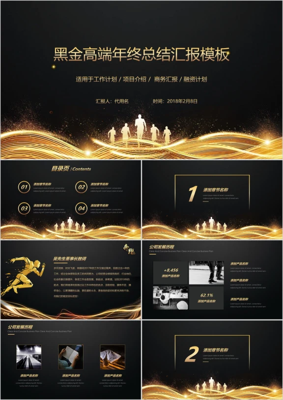 黑金高端简约时尚年终总结汇报模板ppt