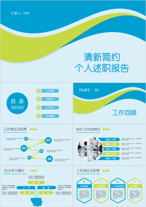 全动态蓝绿清新个人述职报告工作总结汇报ppt