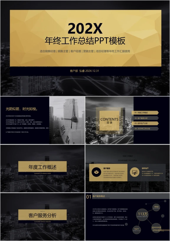 年终工作总结报黑金商务模板ppt