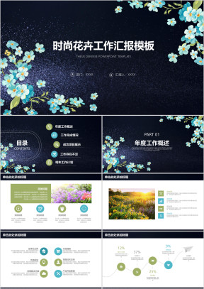 时尚简约水彩梅花商务工作总结汇报ppt