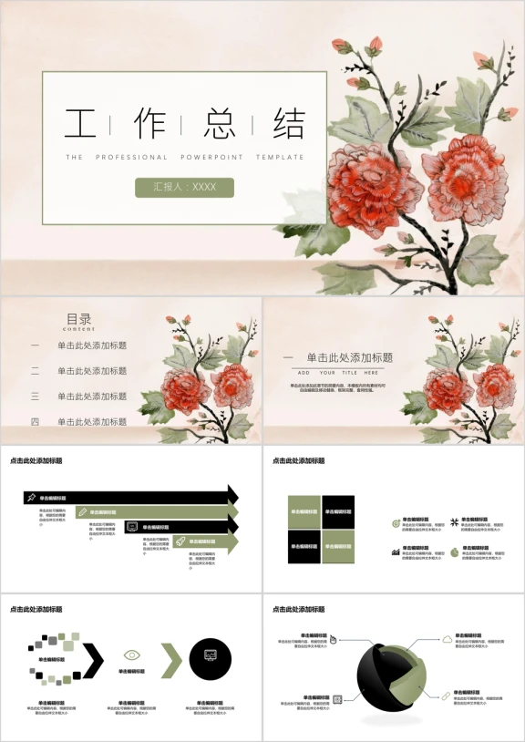 工作总结创意复古花卉ppt模板