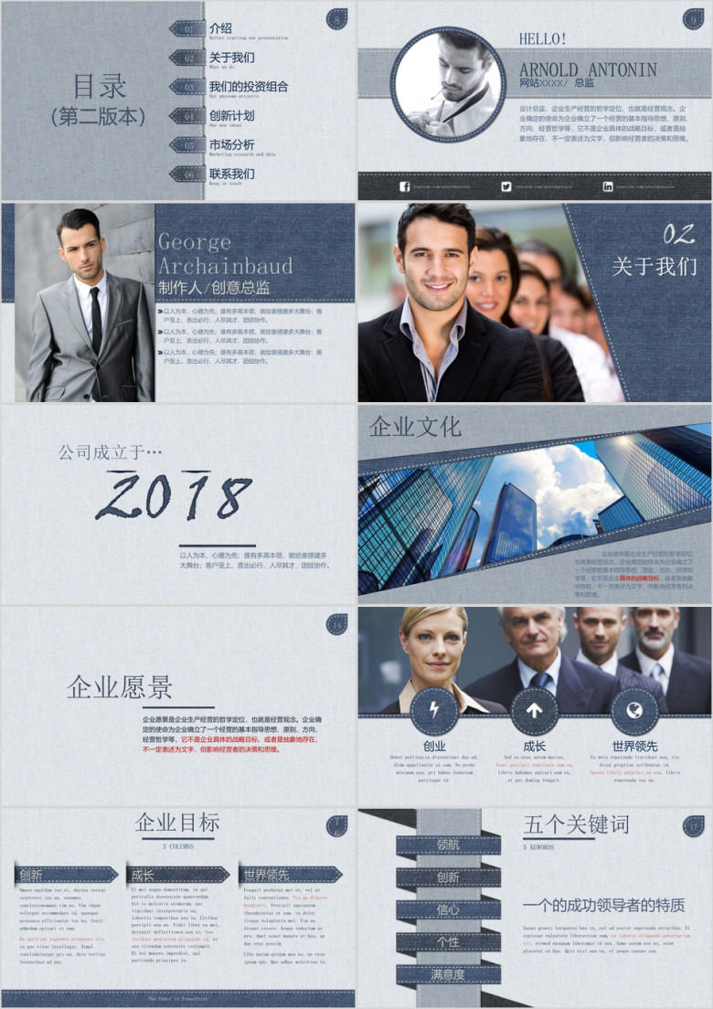 高端牛仔英伦风企业宣传介绍项目产品推广ppt
