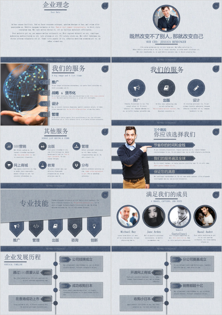 高端牛仔英伦风企业宣传介绍项目产品推广ppt