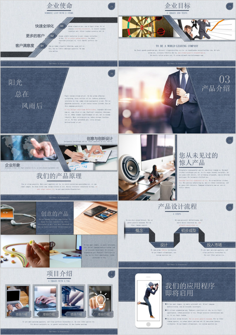 高端牛仔英伦风企业宣传介绍项目产品推广ppt
