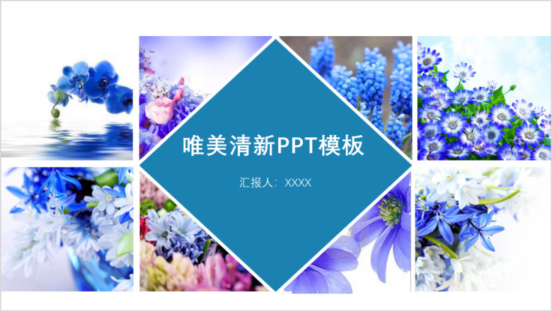 清新文艺蓝色ppt模板—图片文字型排班