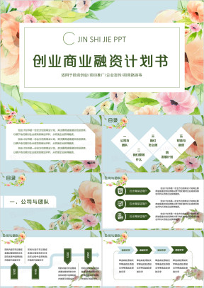 小清新创业商业融资计划书大学生创业招商路演ppt模板