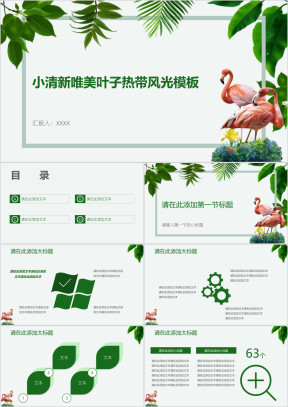 小清新唯美叶子热带风光模板ppt