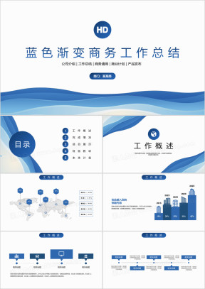 蓝色波浪商务商业工作汇报ppt