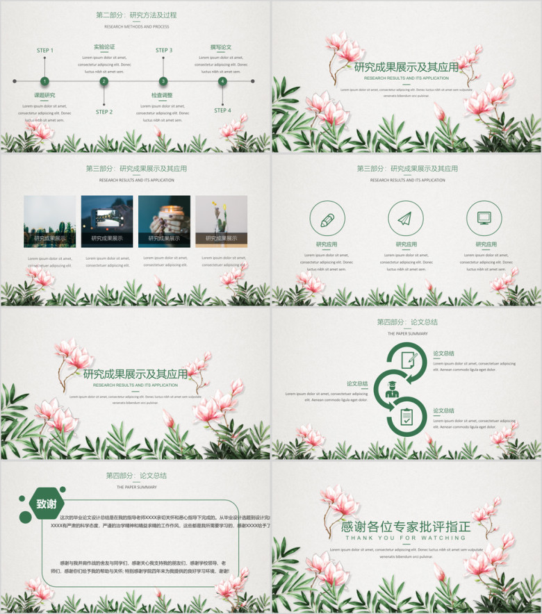 小清新简约花卉毕业答辩模板ppt