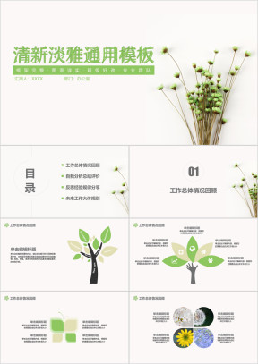 清新淡雅小清新浅绿色简约精致年终总结报告·商务ppt