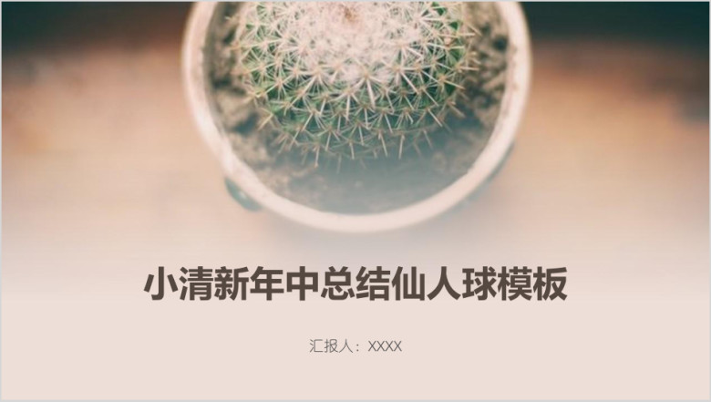 小清新年中总结仙人球模板ppt
