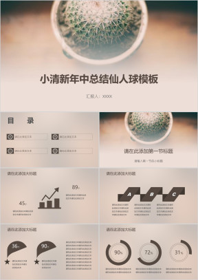 小清新年中总结仙人球模板ppt