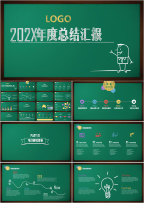 创意黑板粉笔风格年终总结汇报ppt模板