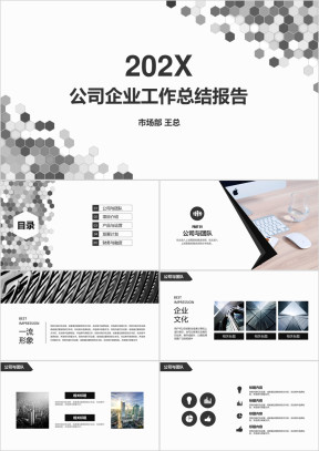 黑白六边形公司工作总结ppt