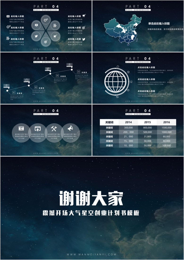 大气星空商业创业计划书年终总结ppt模板
