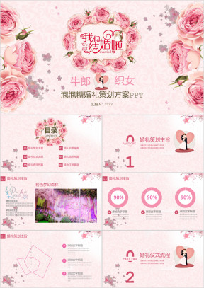 粉色手绘花朵唯美婚礼策划我们结婚啦ppt