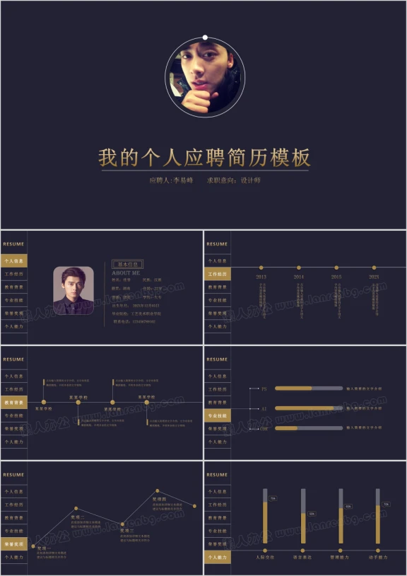 成熟稳重简约个人简历ppt模板