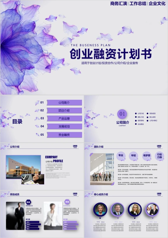 梦幻紫创业融资计划书ppt模板