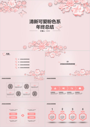 清新可爱粉色系年终总结ppt