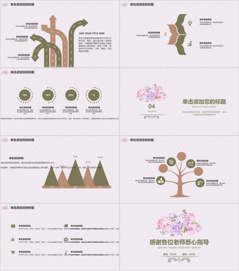 文艺花朵毕业答辩模板ppt