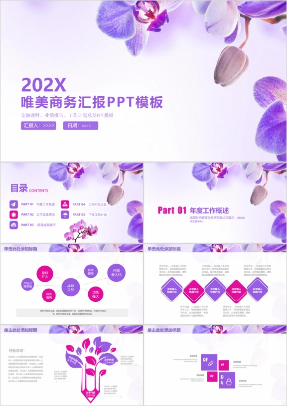 唯美清新蝴蝶兰商务工作总结汇报ppt