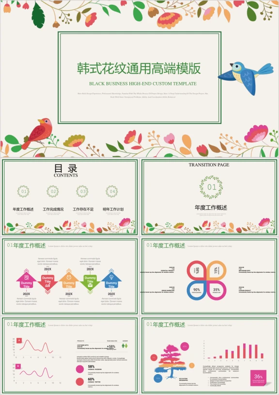 韩式花纹清新高端定制ppt模板