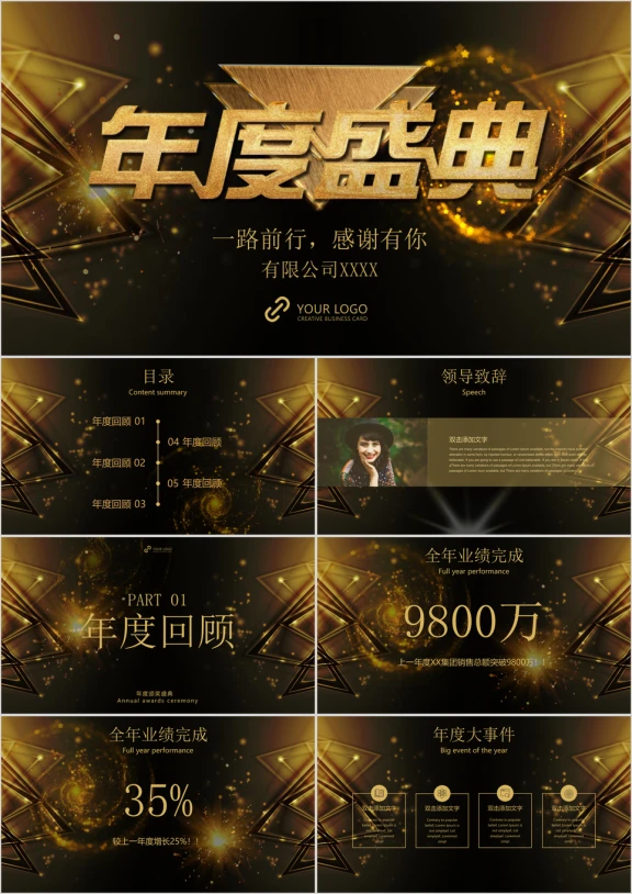 企业年会颁奖汇演表演总结回顾汇报ppt模板