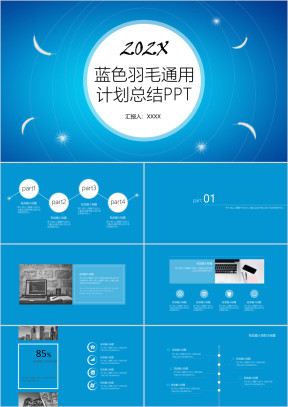 蓝色羽毛通用总结计划ppt