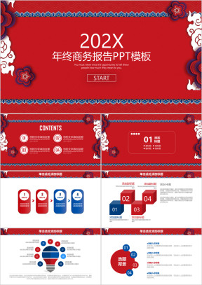 中国红简约古典年终商务工作总结报告ppt