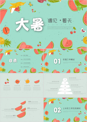大暑可爱手绘西瓜夏天工作总结汇报模板ppt