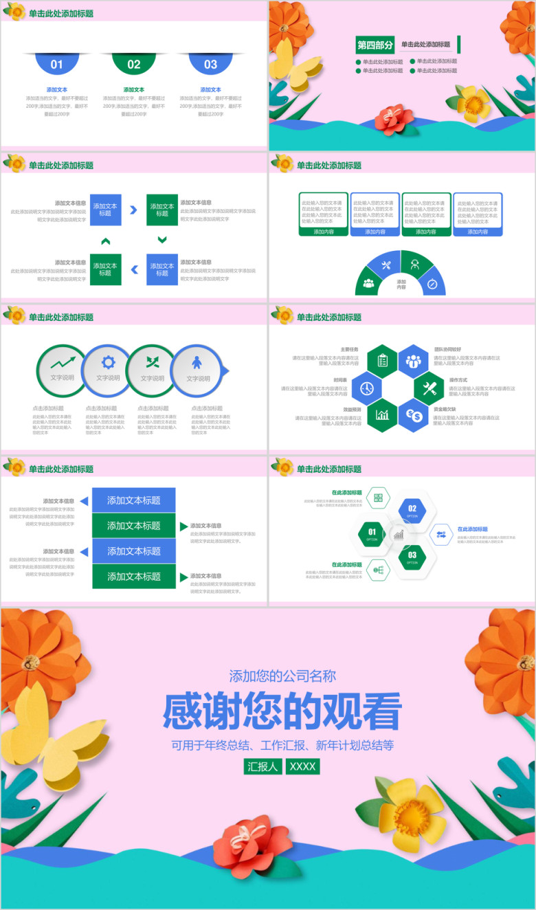 文艺唯美花卉商务工作年中总结汇报ppt