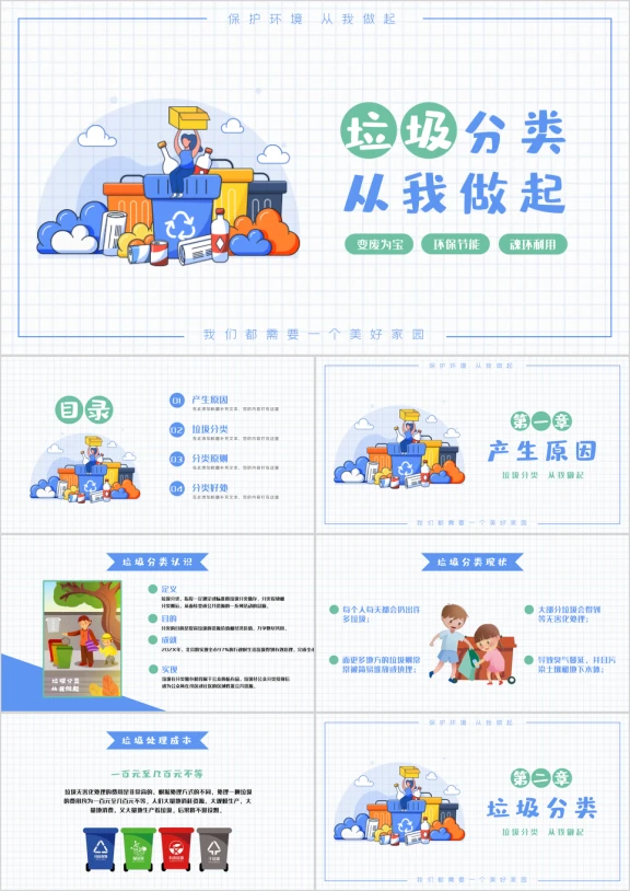 绿色环保宣传垃圾分类ppt模板